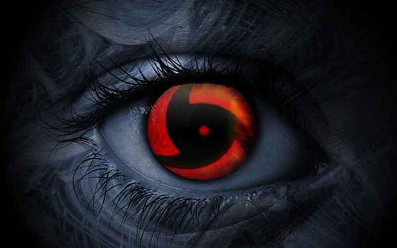 red eye with spiral pattern