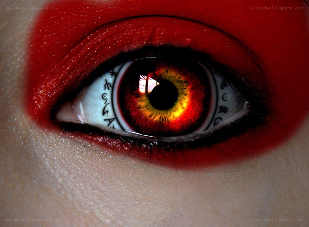 red eye with symbolic markings