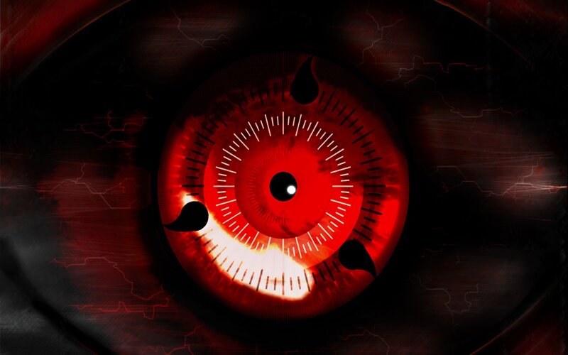 Red Eye with Tomoe Patterns — Dramatic, Anime