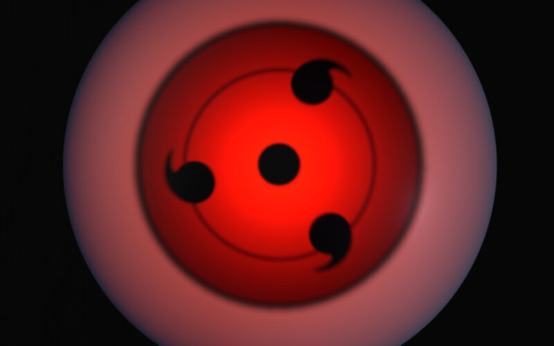 Red Eye with Tomoe Patterns — Dramatic, Digital Art, Red Iris