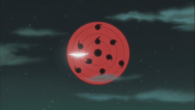 Red Eye with Tomoe Patterns — Dramatic, Night
