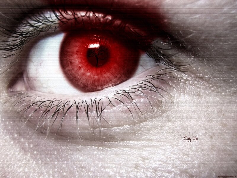 red eye with tree reflection