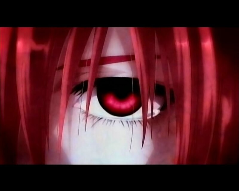 red-eyed anime character close-up