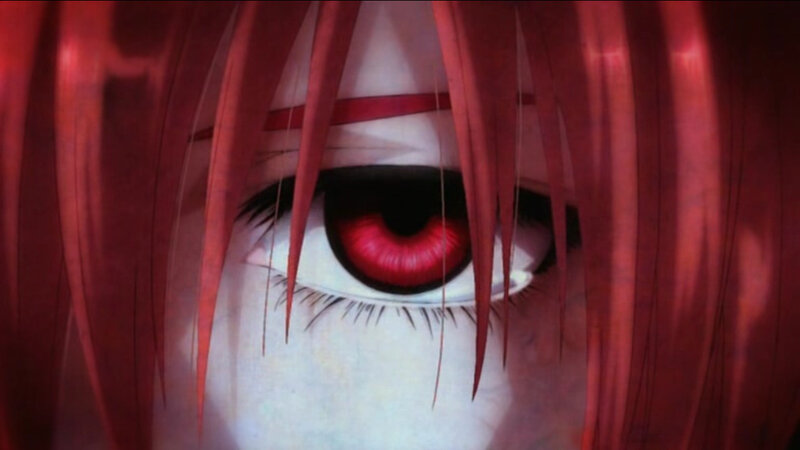 red-eyed anime character close-up