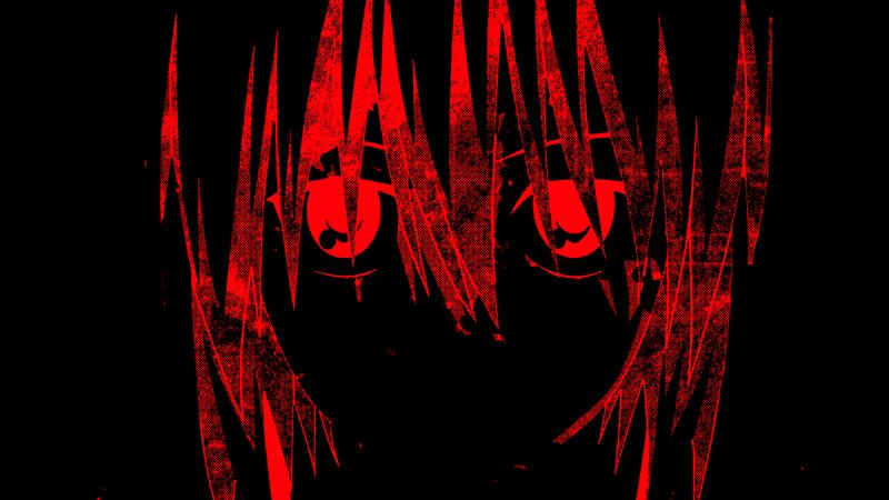 Red Eyes in Dark Hair