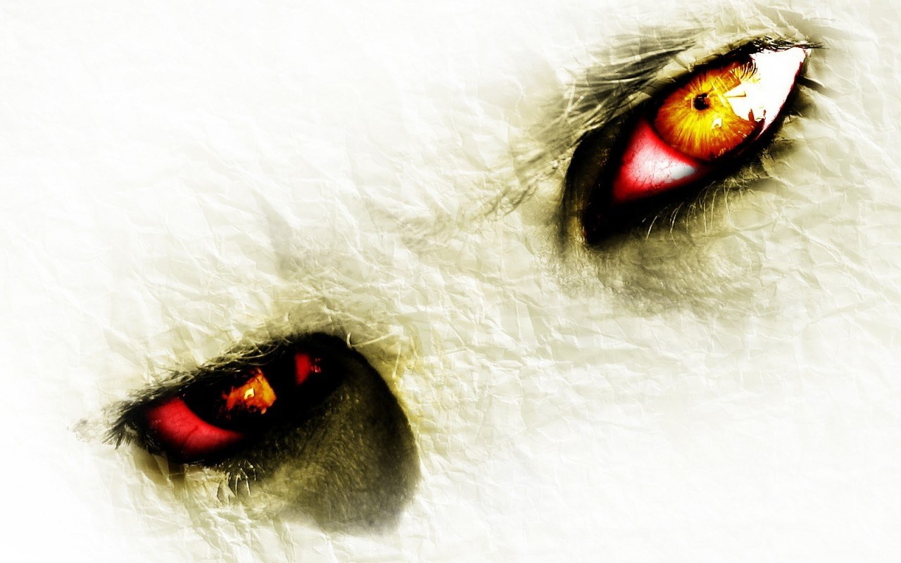 red eyes on crumpled paper