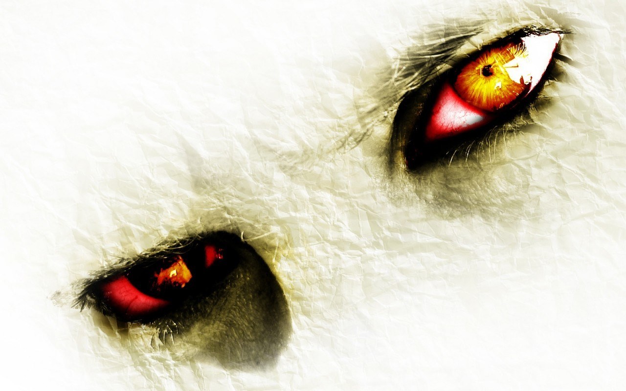 red eyes on white background