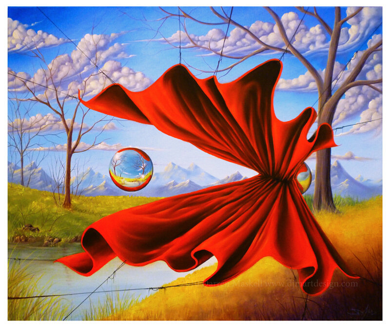 Red Fabric in Landscape