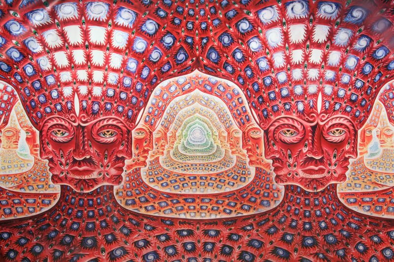 Red Faces with Mandala Patterns — Hypnotic, Illustration