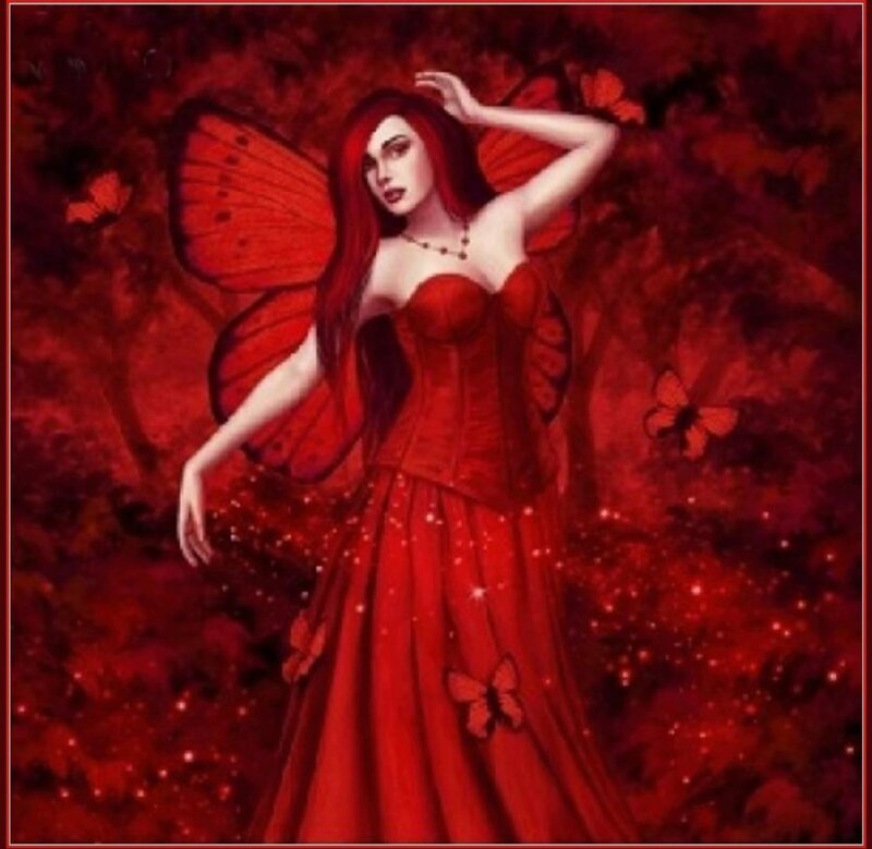 Red Fairy with Butterfly Wings — Dramatic