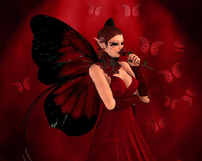 Red fairy with butterfly wings
