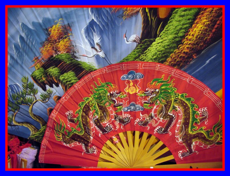 Red Fan with Dragons