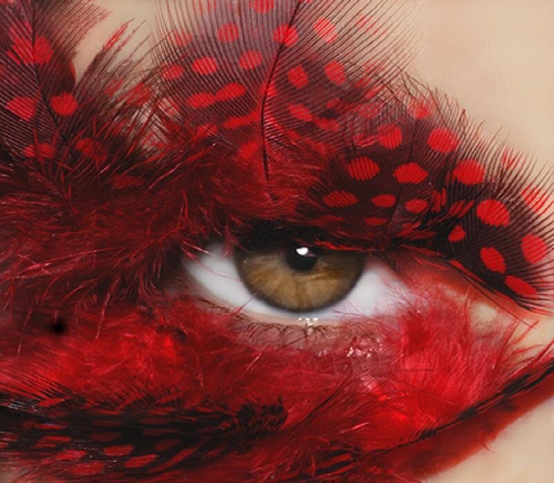 red feather eye makeup