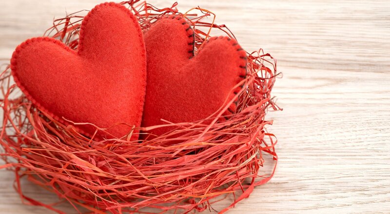 Red Felt Hearts in Nest