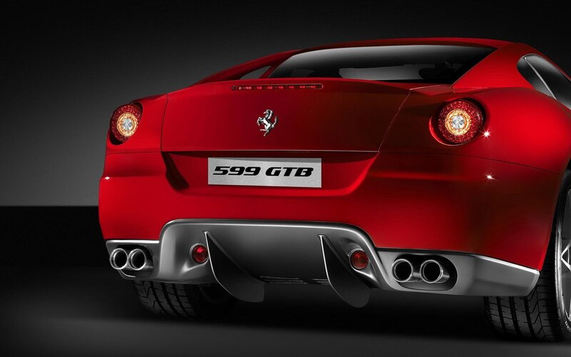 Red Ferrari 599 Gtb — Dramatic, Photograph, Exhaust Pipes, Taillights, Rear Bumper