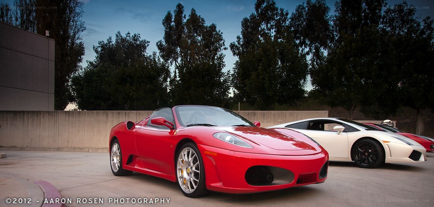 Red Ferrari and white Lamborghini