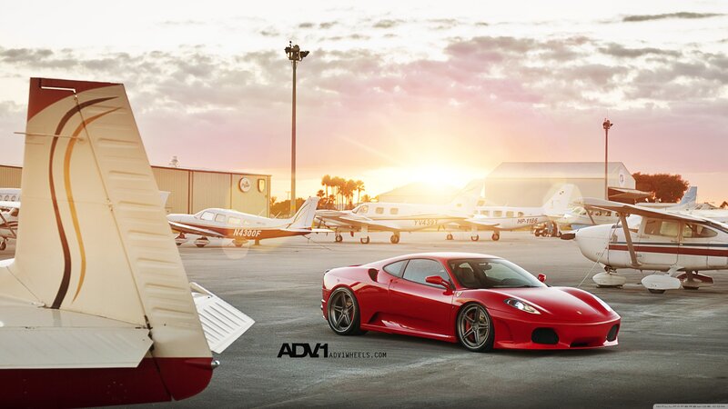 Red Ferrari at Airfield — Dramatic, Sunset, Photograph