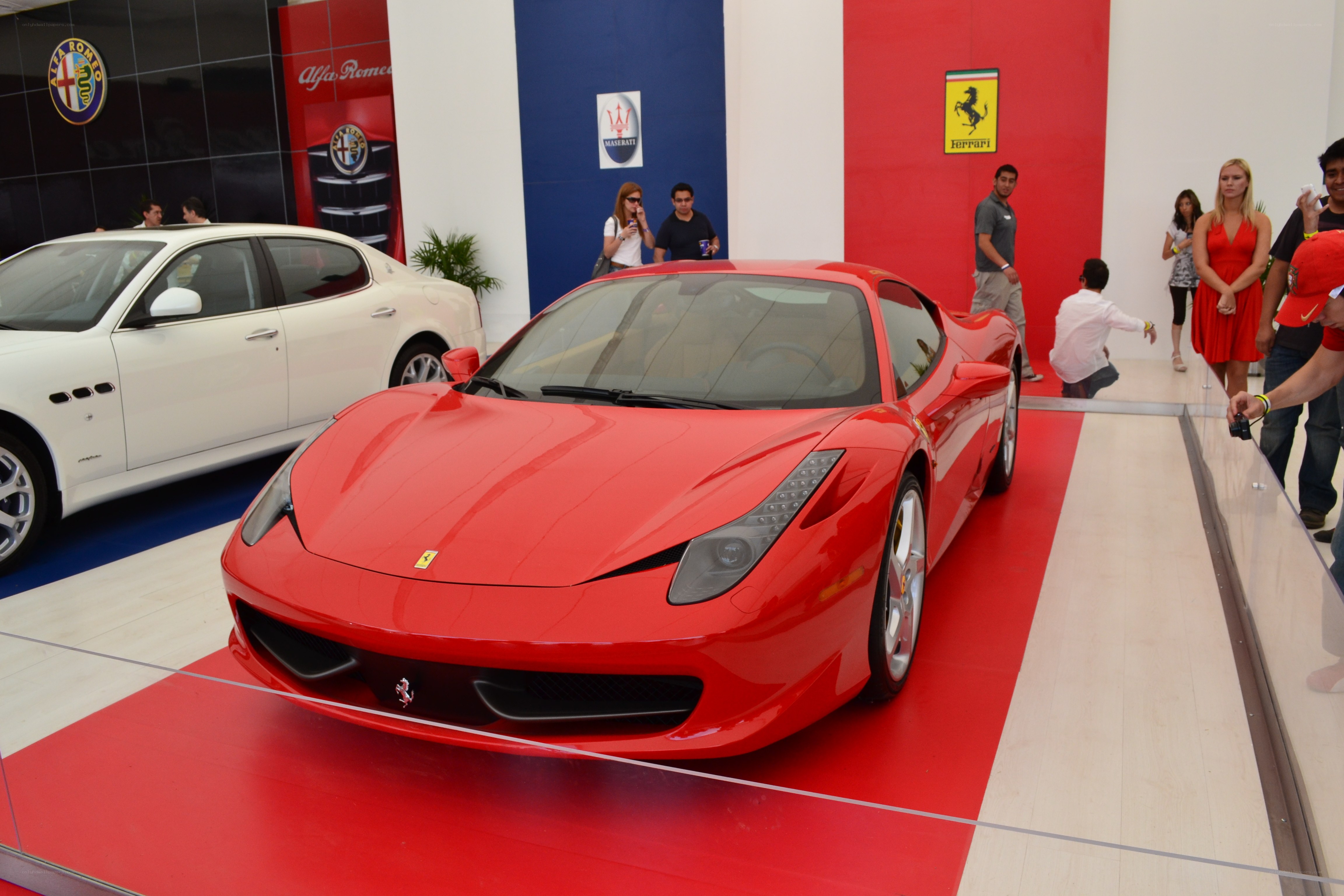 Red Ferrari at auto show