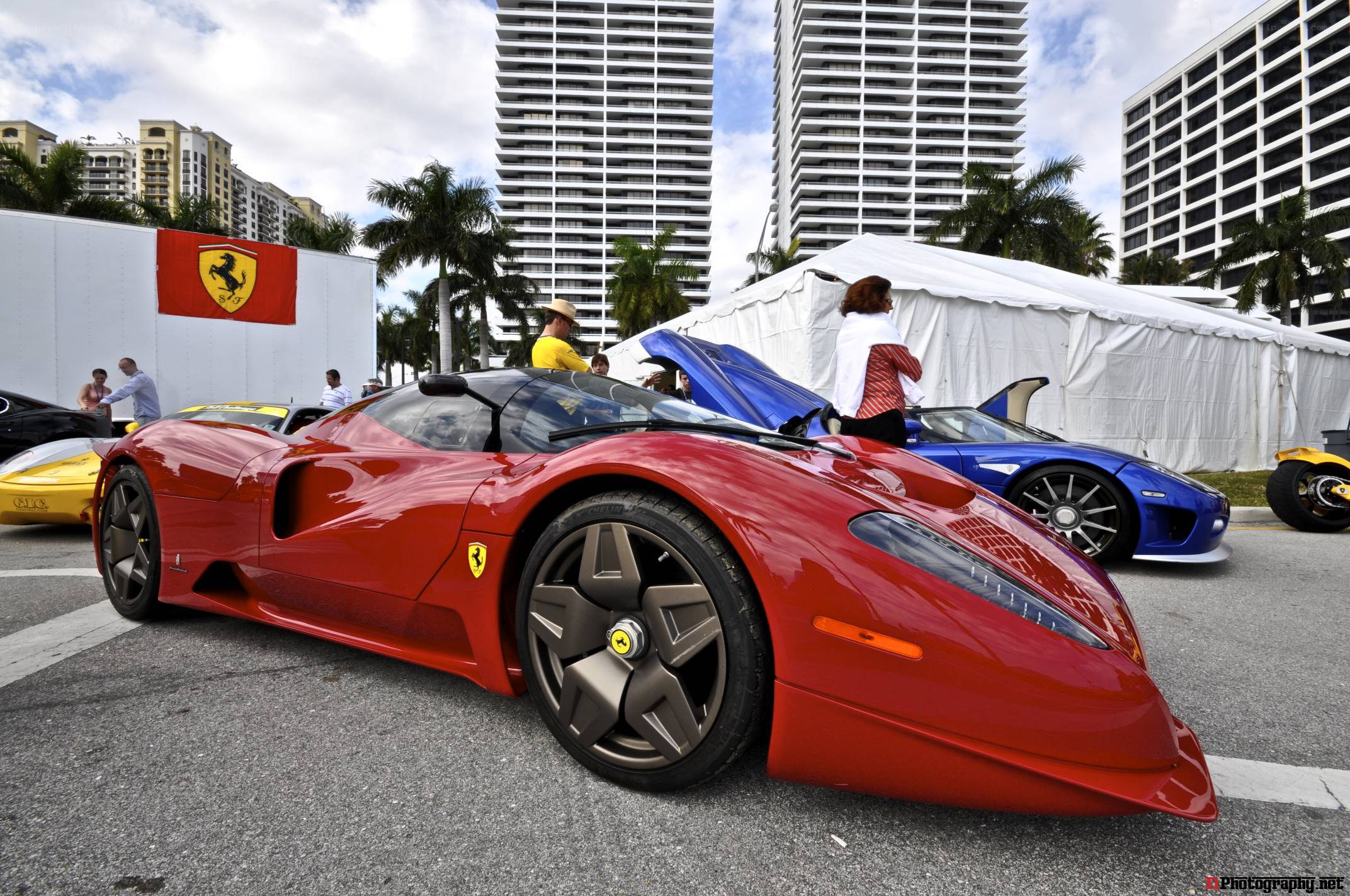 Red Ferrari at car show