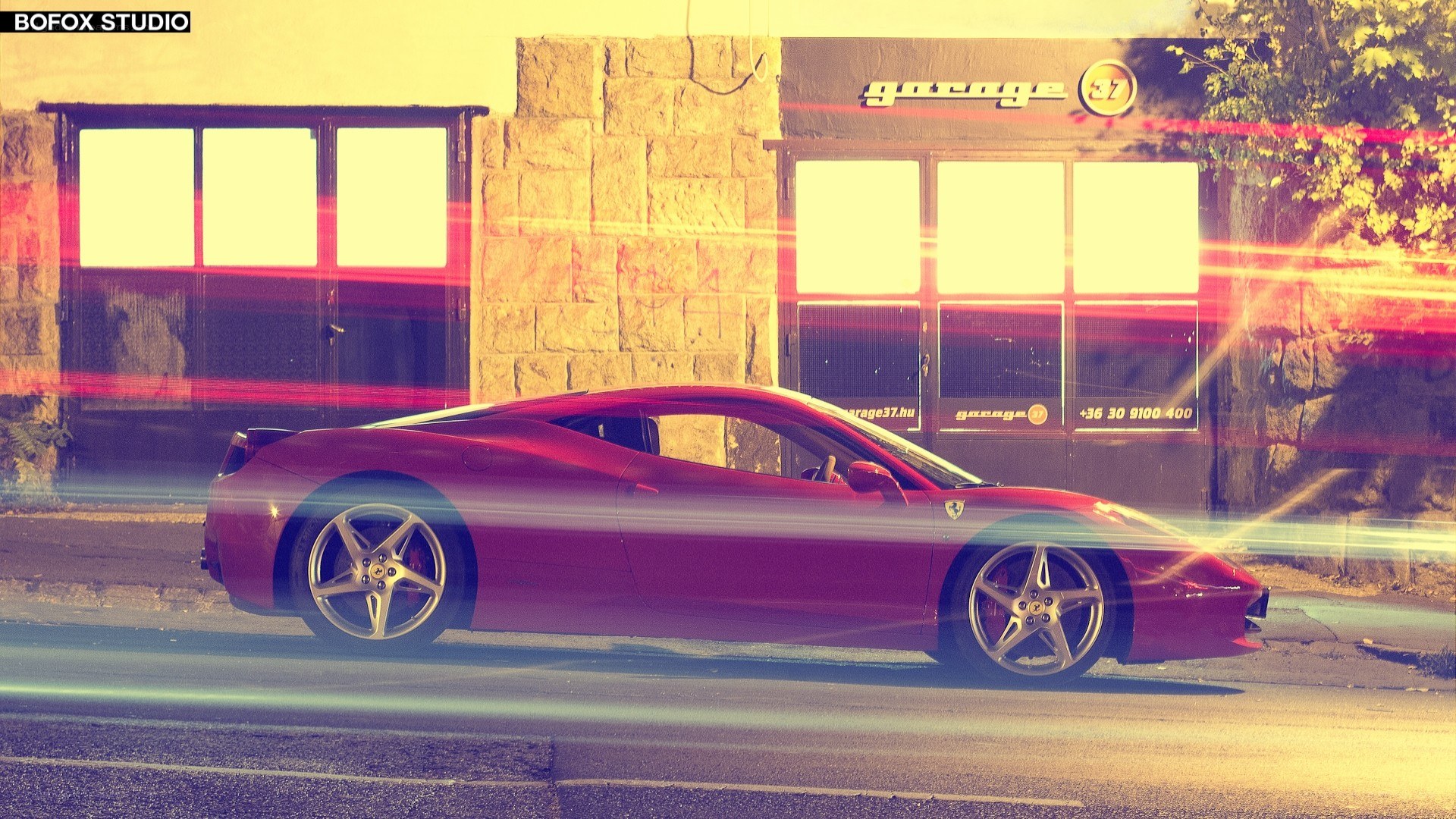 Red Ferrari at night