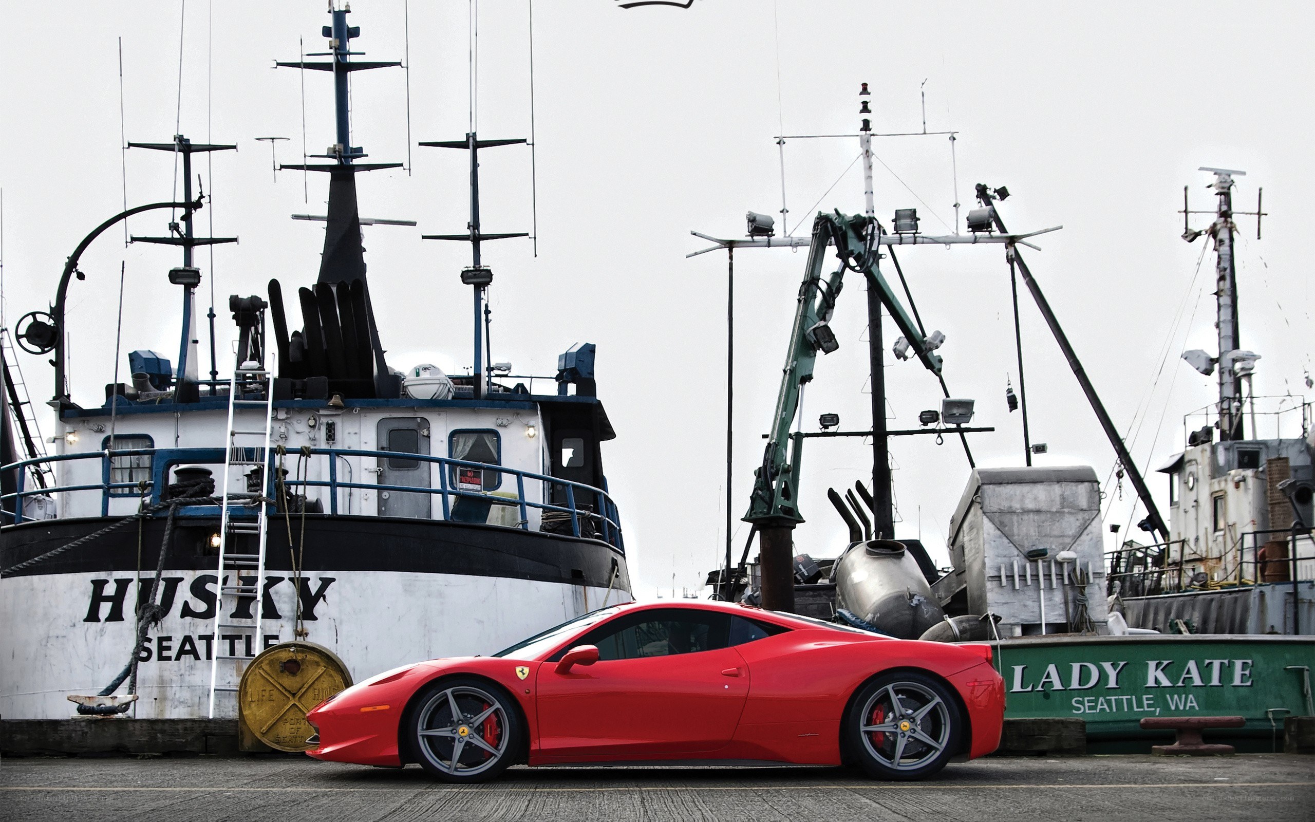 Red Ferrari at Seattle harbor