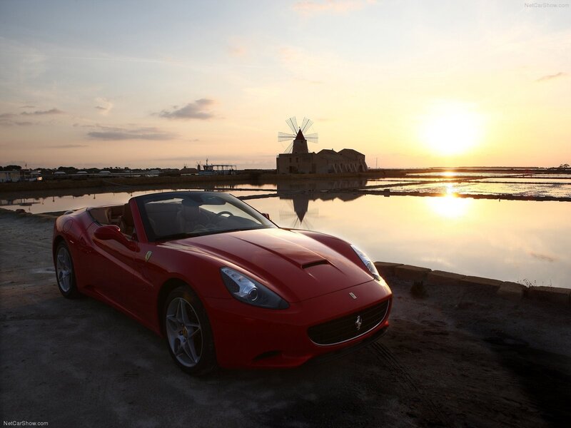 Red Ferrari at sunset