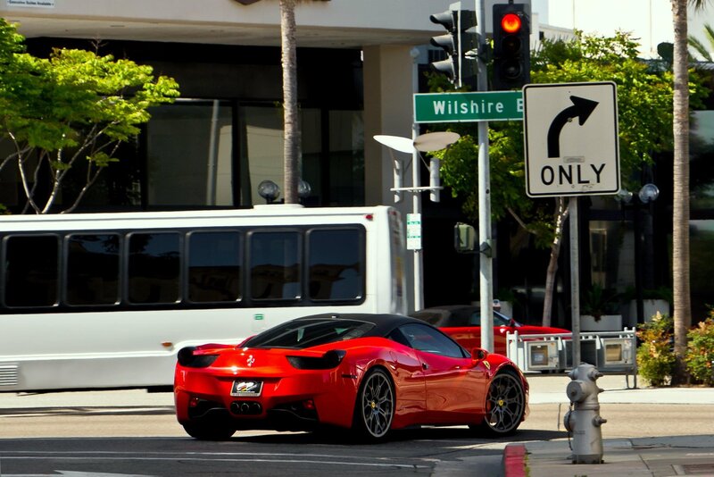 Red Ferrari at Wilshire intersection