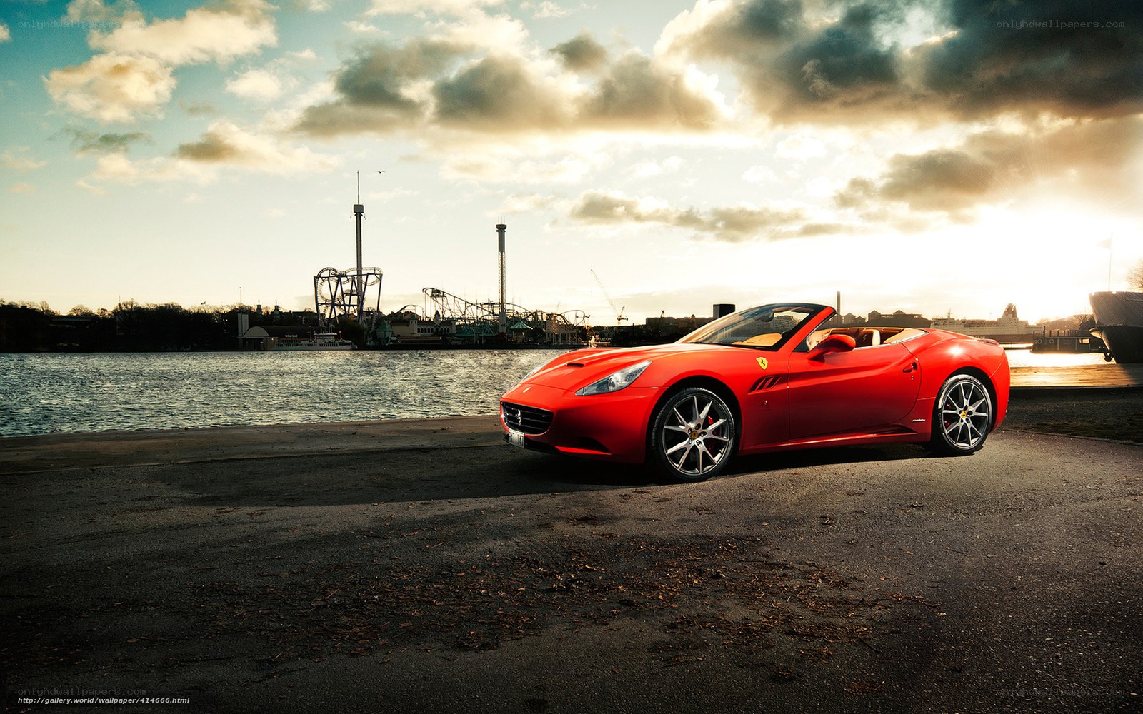 Red Ferrari by the water