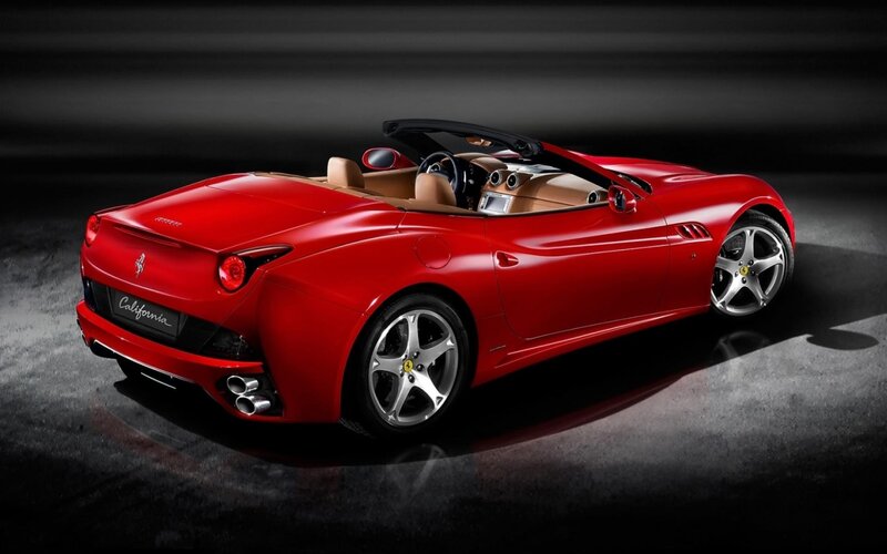 Red Ferrari California — Dramatic, Photograph, Convertible, Tan Interior