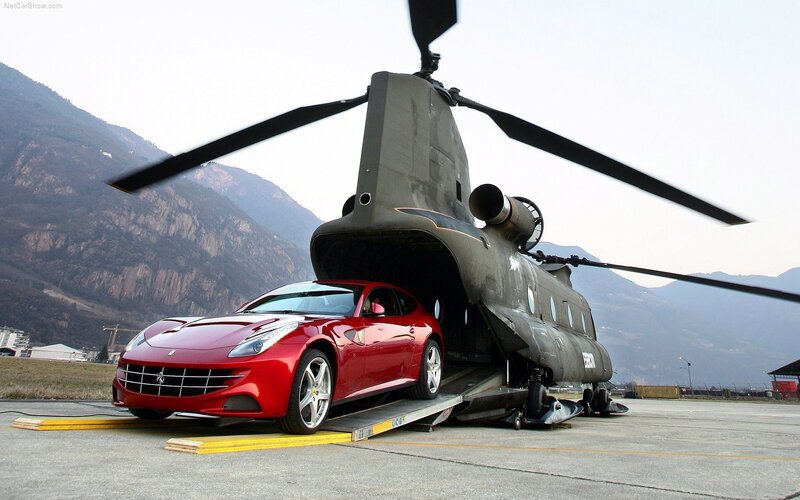 Red Ferrari Car — Dramatic, Afternoon, Photograph, Helicopter