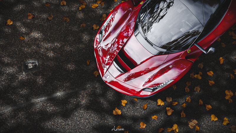 Red Ferrari Car — Dramatic, Autumn, 3d Render