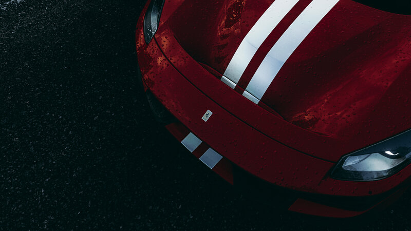 Red Ferrari Car — Dramatic, Night, Photograph, Headlight