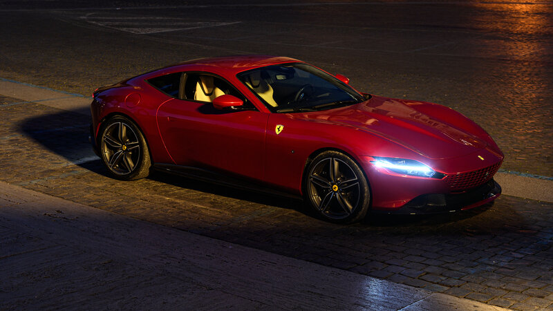 Red Ferrari Car — Dramatic, Night, Photograph