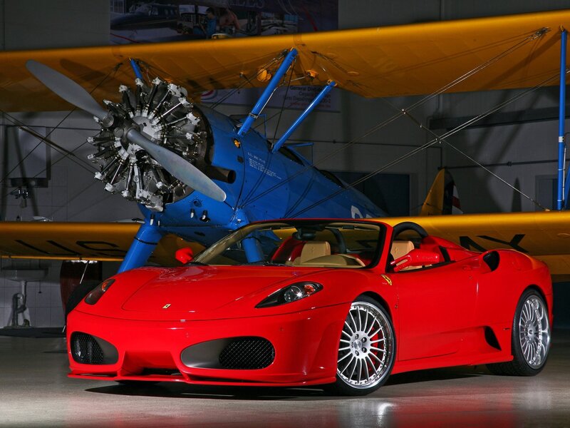 Red Ferrari Car — Dramatic, Photograph, Biplane