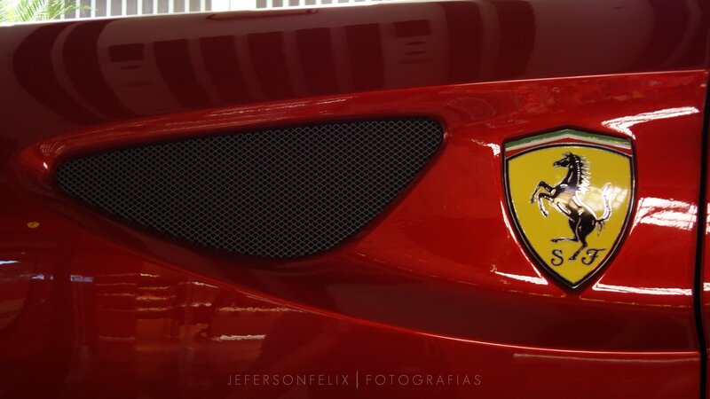 Red Ferrari Car — Dramatic, Photograph, Grille, Logo