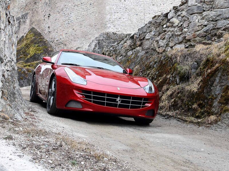 Red Ferrari Car — Dramatic, Photograph, Rock Wall