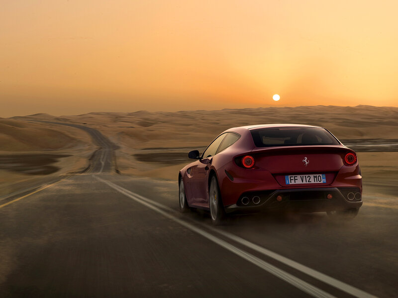 Red Ferrari Car — Dramatic, Sunset, Photograph, Desert