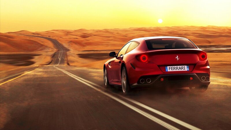 Red Ferrari Car — Dramatic, Sunset