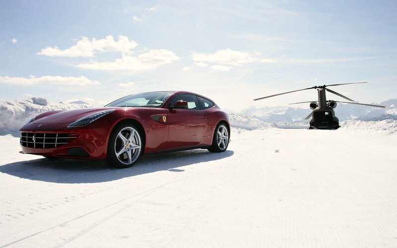 Red Ferrari Car — Dramatic, Winter