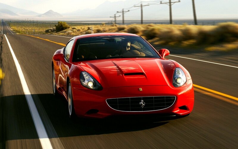 Red Ferrari Car — Dynamic, Afternoon, Photograph, Road, Mountains, Driver, Black