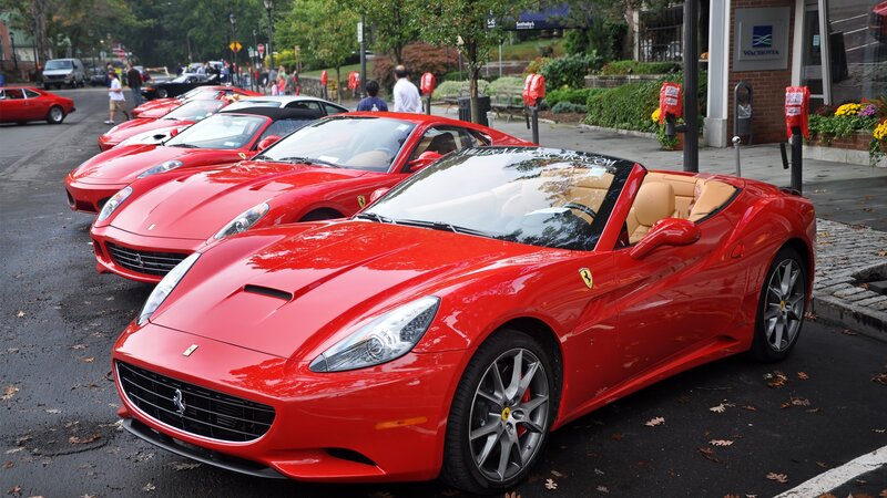 Red Ferrari Cars — Calm, Autumn, Photograph