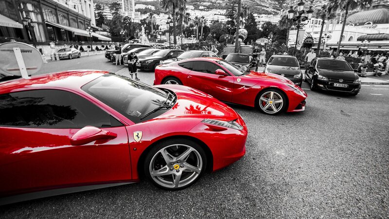 Red Ferrari Cars — Dramatic, Afternoon
