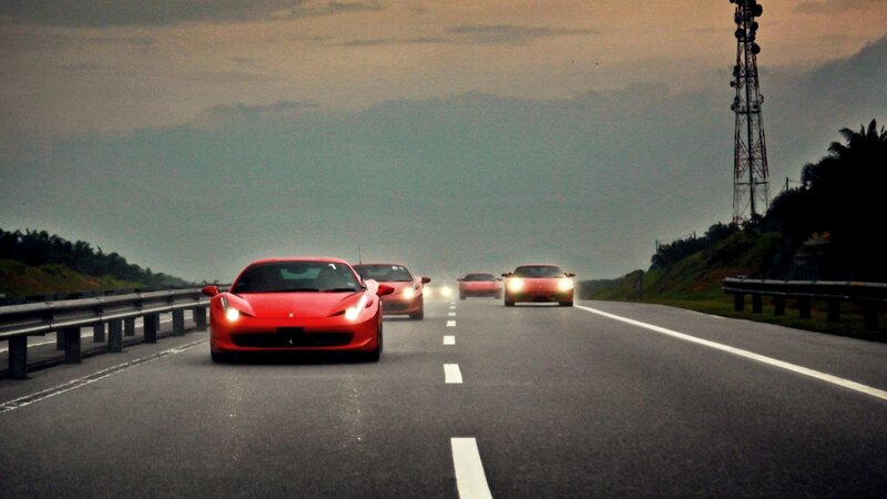 Red Ferrari Cars — Dramatic, Sunset