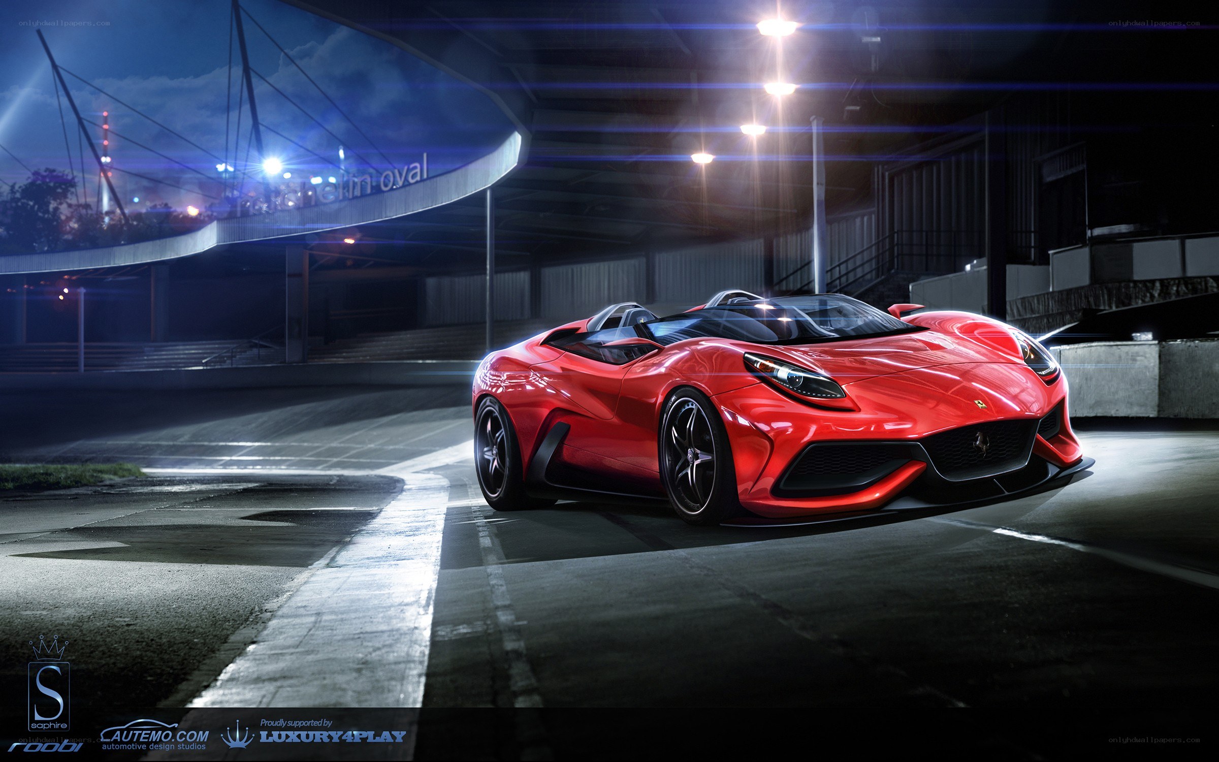 Red Ferrari concept car at night