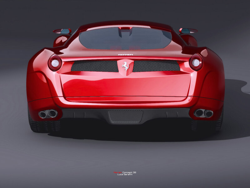 Red Ferrari Concept Car — Dramatic, 3d Render, Exhaust Pipes