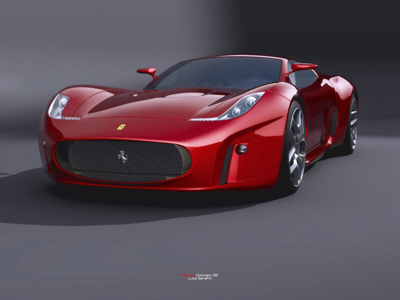 Red Ferrari Concept Car — Dramatic, 3d Render, Grille