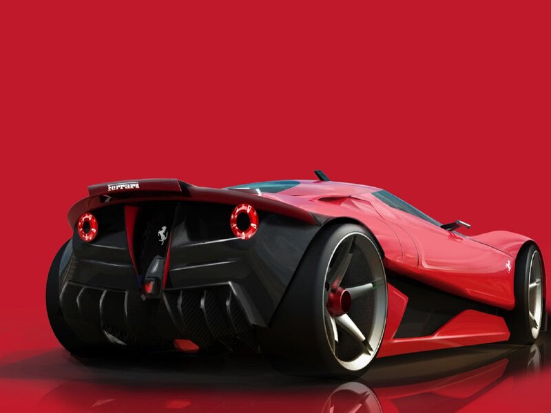 Red Ferrari Concept Car — Dramatic, 3d Render, Taillights