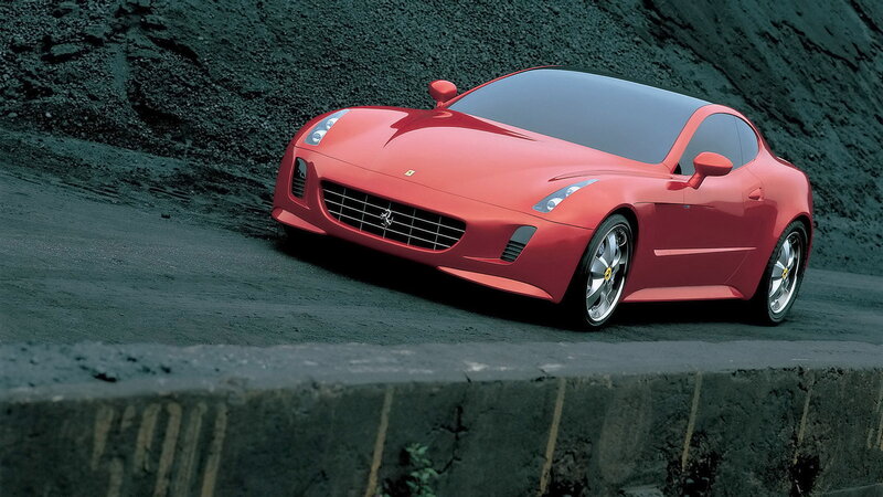 Red Ferrari Concept Car — Dramatic, Photograph, Road, Hill