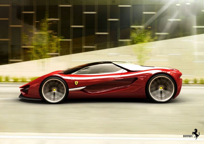 Red Ferrari concept car in motion