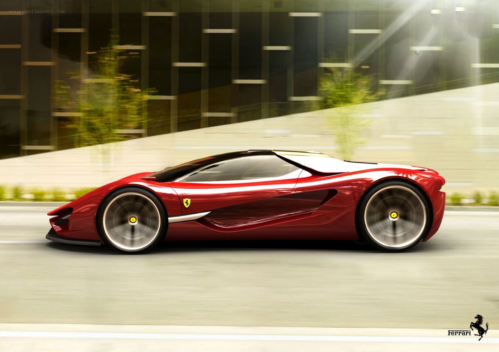 Red Ferrari concept car in motion